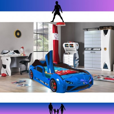  Kapılı Lamborgini Garage Araba Karyola Set Mavi