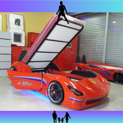 Bazalı ve Yataklı Cabrio Arabalı Karyola Kırmızı 