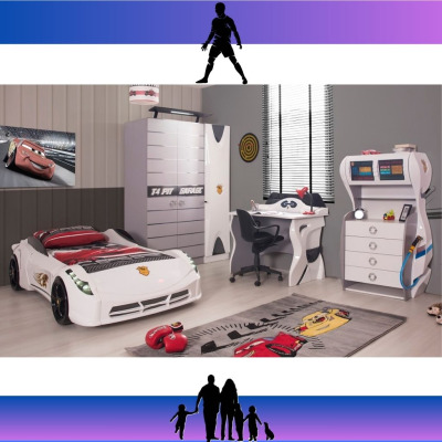 Titi Garage Araba Yataklı Çocuk Odası Beyaz