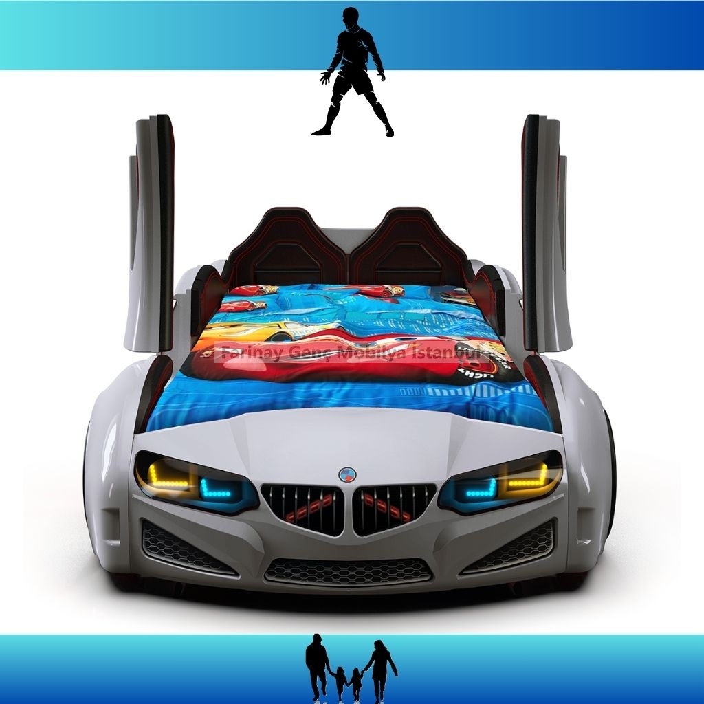 Kapılı,%20Deri%20Döşemeli%20BMW%20İ8%20Beyaz%20Arabalı%20Karyola