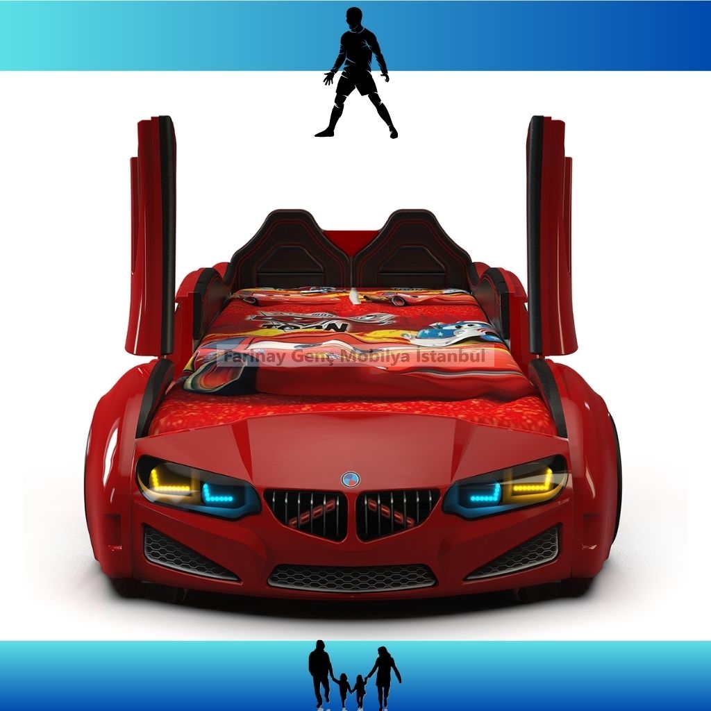 Kapılı,%20Deri%20Döşemeli%20BMW%20İ8%20Kırmızı%20Arabalı%20Karyola