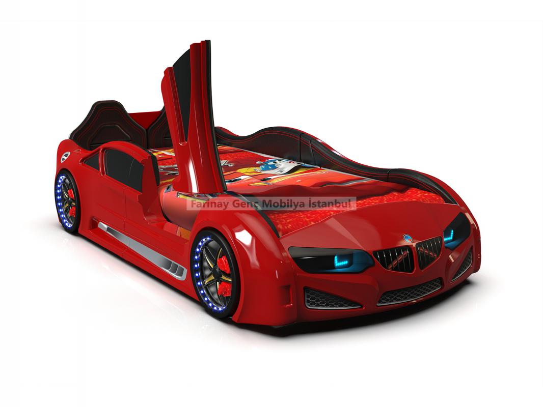 Kapılı,%20Deri%20Döşemeli%20BMW%20İ8%20Kırmızı%20Arabalı%20Karyola